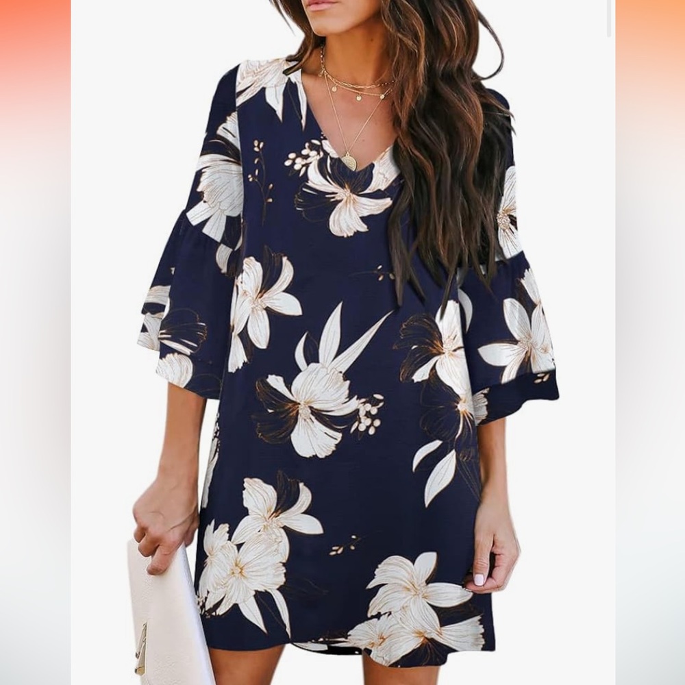 BELONGSCI Women’s 3/4 Sleeve V-Neck Dress